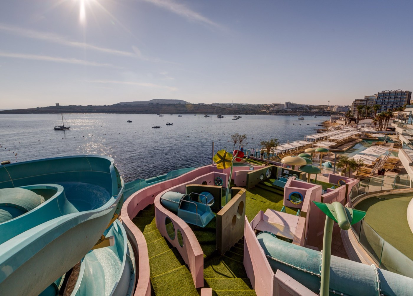 AX ODYCY Hotel rooftop water park overlooking St Paul's Bay — the Residenza Superior for 16–17s